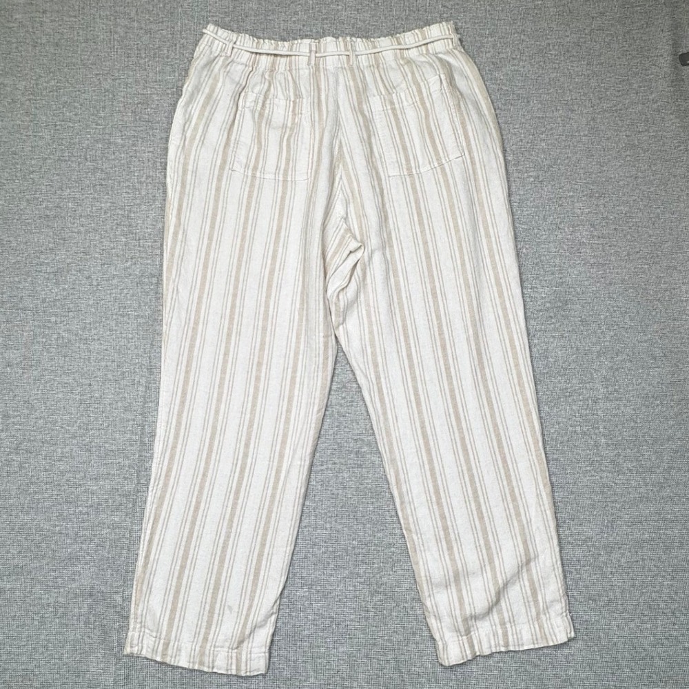 Sigrid Olsen Striped Linen Blend Drawstring Tapered Pants Tan White XL